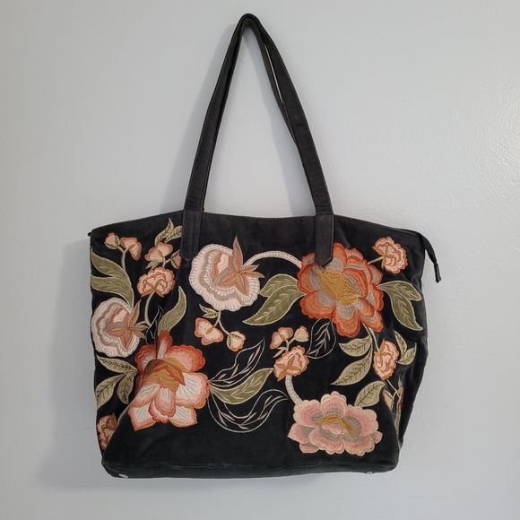 Chico's Handbags - Chico's Floral Embroidered Velvet Tote